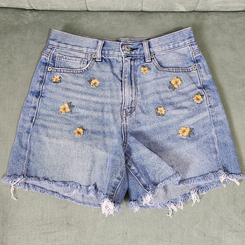 American Eagle Embroidered Flowers Denim Mom Shorts Size 00